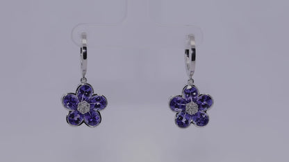 Floral Tanzanite & Diamond Hoops in 18k Gold