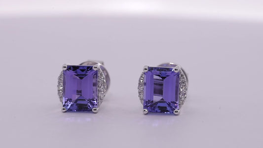Tanzanite Octagon & Diamond Stud Earrings in 18k Gold