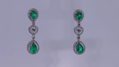 Pear Emerald & Diamond Danglers in 18k Gold