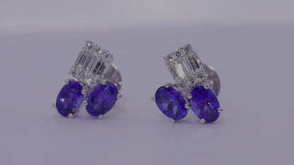 Daily Wear Tanzanite & Diamond Studs in 18k Gold
