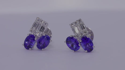 Daily Wear Tanzanite & Diamond Studs in 18k Gold