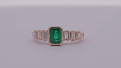 Solitaire Emerald Octagon & Diamond Ring in 18k Gold