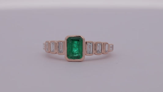 Solitaire Emerald Octagon & Diamond Ring in 18k Gold