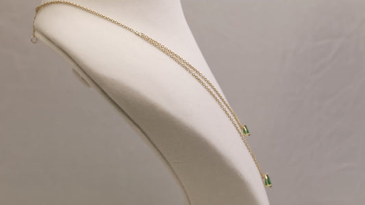 Double Layered Emerald Necklace with Diamond in 18k Gold