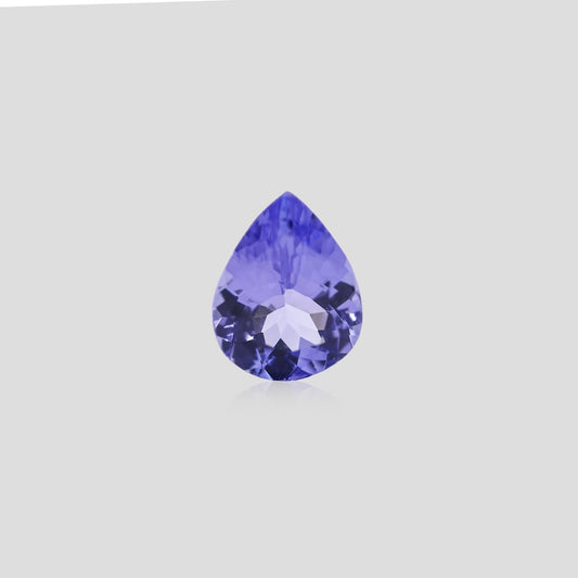 Faceted pear tanzanite 9x7mm on a light gray background
